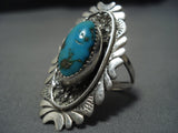 Huge Vintage Navajo Hasteen Turquoise Native American Jewelry Sterling Silver Ring Old-Nativo Arts