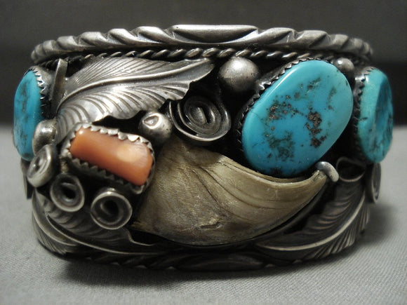 Huge Vintage Navajo Heavy Patina Turquoise Native American Jewelry Silver Bracelet-Nativo Arts