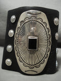 Huge Vintage Navajo 'Incredible Detailed' Onyx Native American Jewelry Silver Ketoh Bracelet Old-Nativo Arts