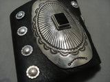 Huge Vintage Navajo 'Incredible Detailed' Onyx Native American Jewelry Silver Ketoh Bracelet Old-Nativo Arts