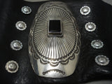 Huge Vintage Navajo 'Incredible Detailed' Onyx Native American Jewelry Silver Ketoh Bracelet Old-Nativo Arts