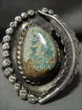 Huge Vintage Navajo King's Manassa Turquoise Native American Jewelry Silver Leaf Bracelet Old-Nativo Arts
