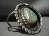 Huge Vintage Navajo King's Manassa Turquoise Native American Jewelry Silver Leaf Bracelet Old-Nativo Arts