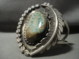 Huge Vintage Navajo King's Manassa Turquoise Native American Jewelry Silver Leaf Bracelet Old-Nativo Arts