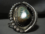 Huge Vintage Navajo King's Manassa Turquoise Native American Jewelry Silver Leaf Bracelet Old-Nativo Arts