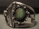 Huge Vintage Navajo Leaf And Green Turquoise Native American Jewelry Silver Bracelet Old-Nativo Arts