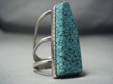 Huge Vintage Navajo Lone Mountain Turquoise Sterling Native American Jewelry Silver Ring Old-Nativo Arts