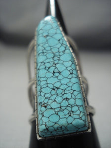 Huge Vintage Navajo Lone Mountain Turquoise Sterling Native American Jewelry Silver Ring Old-Nativo Arts