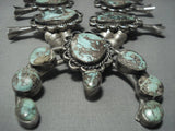 Huge!! Vintage Navajo Native American Jewelry jewelry Green Turquoise Sterling Silver Squash Blossom Necklace-Nativo Arts