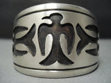 Huge!! Vintage Navajo Native American Jewelry jewelry Hand Carved Birds Sterling Silver Bracelet Old-Nativo Arts