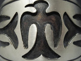 Huge!! Vintage Navajo Native American Jewelry jewelry Hand Carved Birds Sterling Silver Bracelet Old-Nativo Arts