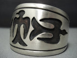 Huge!! Vintage Navajo Native American Jewelry jewelry Hand Carved Birds Sterling Silver Bracelet Old-Nativo Arts