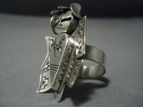 Huge!! Vintage Navajo Native American Jewelry jewelry Hand Cavred Sterling Silver Kachina Ring-Nativo Arts