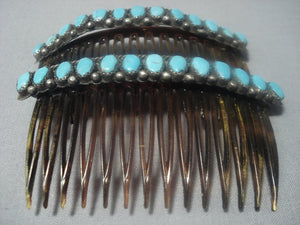 Huge Vintage Navajo Native American Jewelry jewelry Turquoise Sterling Silver Hair Combs Barrette Pin Clip-Nativo Arts