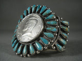 Huge Vintage Navajo Native American Jewelry Silver Coin Turquoise Bracelet-Nativo Arts