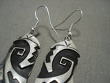 Huge Vintage Navajo 'Native American Jewelry Silver Mask Snake Eyes Turquoise' Native American Jewelry Silver Earrings-Nativo Arts