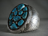 Huge Vintage Navajo 'Native American Jewelry Silver Sheild' Turquoise Nugget Bracelet Old-Nativo Arts