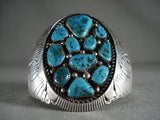 Huge Vintage Navajo 'Native American Jewelry Silver Sheild' Turquoise Nugget Bracelet Old-Nativo Arts