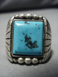 Huge Vintage Navajo Native American Turquoise Sterling Silver Ring Old-Nativo Arts