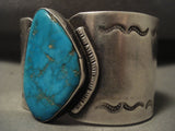 Huge Vintage Navajo Old Blue Gem Turquoise Native American Jewelry Silver Bracelet-Nativo Arts