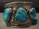 Huge Vintage Navajo Old Kinmgan Turquoise Native American Jewelry Silver Bracelet-Nativo Arts