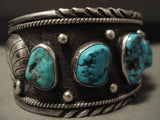 Huge Vintage Navajo Old Kinmgan Turquoise Native American Jewelry Silver Bracelet-Nativo Arts