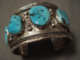 Huge Vintage Navajo Old Kinmgan Turquoise Native American Jewelry Silver Bracelet-Nativo Arts