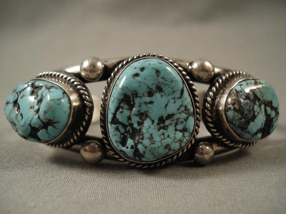 Huge Vintage Navajo Old Sleeping Beauty Turquoise Native American Jewelry Silver Bracelet-Nativo Arts