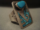 Huge Vintage Navajo Old Sleeping Beauty Turquoise Native American Jewelry Silver Inlay Ring-Nativo Arts