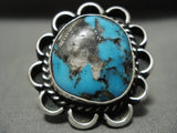 Huge Vintage Navajo Persin Turquoise Native American Jewelry Silver Wave Ring Old-Nativo Arts