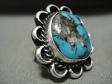 Huge Vintage Navajo Persin Turquoise Native American Jewelry Silver Wave Ring Old-Nativo Arts