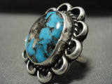 Huge Vintage Navajo Persin Turquoise Native American Jewelry Silver Wave Ring Old-Nativo Arts