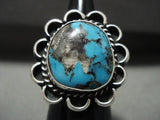 Huge Vintage Navajo Persin Turquoise Native American Jewelry Silver Wave Ring Old-Nativo Arts