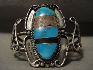 Huge Vintage Navajo 'Persin & Wood' Sterling Native American Jewelry Silver Turquoise Bracelet-Nativo Arts