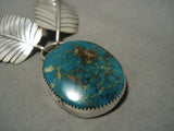 Huge Vintage Navajo Pilot Mountain Turquoise Native American Jewelry Silver Leaf Necklace-Nativo Arts