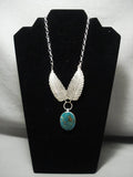 Huge Vintage Navajo Pilot Mountain Turquoise Native American Jewelry Silver Leaf Necklace-Nativo Arts