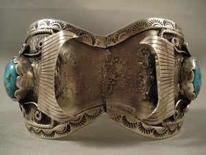 Huge Vintage Navajo Pilot Mountain Turquoise Native American Jewelry Silver Watch Bracelet-Nativo Arts