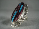 Huge Vintage Navajo Purple Spiny Oyster Native American Jewelry Silver Ring-Nativo Arts