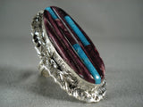 Huge Vintage Navajo Purple Spiny Oyster Native American Jewelry Silver Ring-Nativo Arts