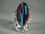 Huge Vintage Navajo Purple Spiny Oyster Native American Jewelry Silver Ring-Nativo Arts