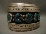 Huge Vintage Navajo Ration Family Turquoise Native American Jewelry Silver Bracelet-Nativo Arts