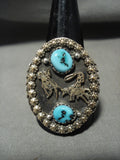 Huge Vintage Navajo **real Gold** Turquoise Native American Jewelry Silver Cowboy Ring-Nativo Arts