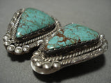 Huge Vintage Navajo Red Mountain Turquoise Native American Jewelry Silver Clip Earrings-Nativo Arts