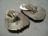 Huge Vintage Navajo Red Mountain Turquoise Native American Jewelry Silver Clip Earrings-Nativo Arts