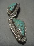 Huge Vintage Navajo Red Mountain Turquoise Native American Jewelry Silver Clip Earrings-Nativo Arts