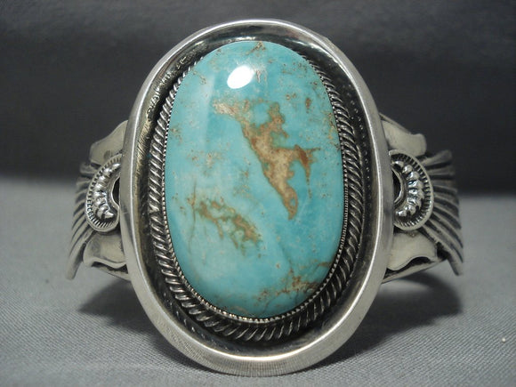 Huge Vintage Navajo Royston Green Turquoise Sterling Native American Jewelry Silver Bracelet-Nativo Arts