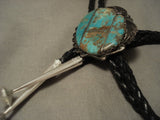 Huge Vintage Navajo Royston Turquoise Native American Jewelry Silver Bolo Tie-Nativo Arts