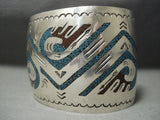 Huge Vintage Navajo Singer Family Turquoise Sterling Native American Jewelry Silver Bracelet Old-Nativo Arts