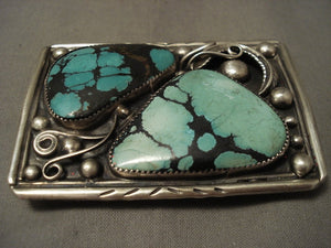 Huge Vintage Navajo Spiderweb Turquoise Native American Jewelry Silver Buckle-Nativo Arts