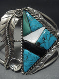 Huge Vintage Navajo Spiderweb Turquoise Sterling Native American Jewelry Silver Coral Bracelet Old-Nativo Arts